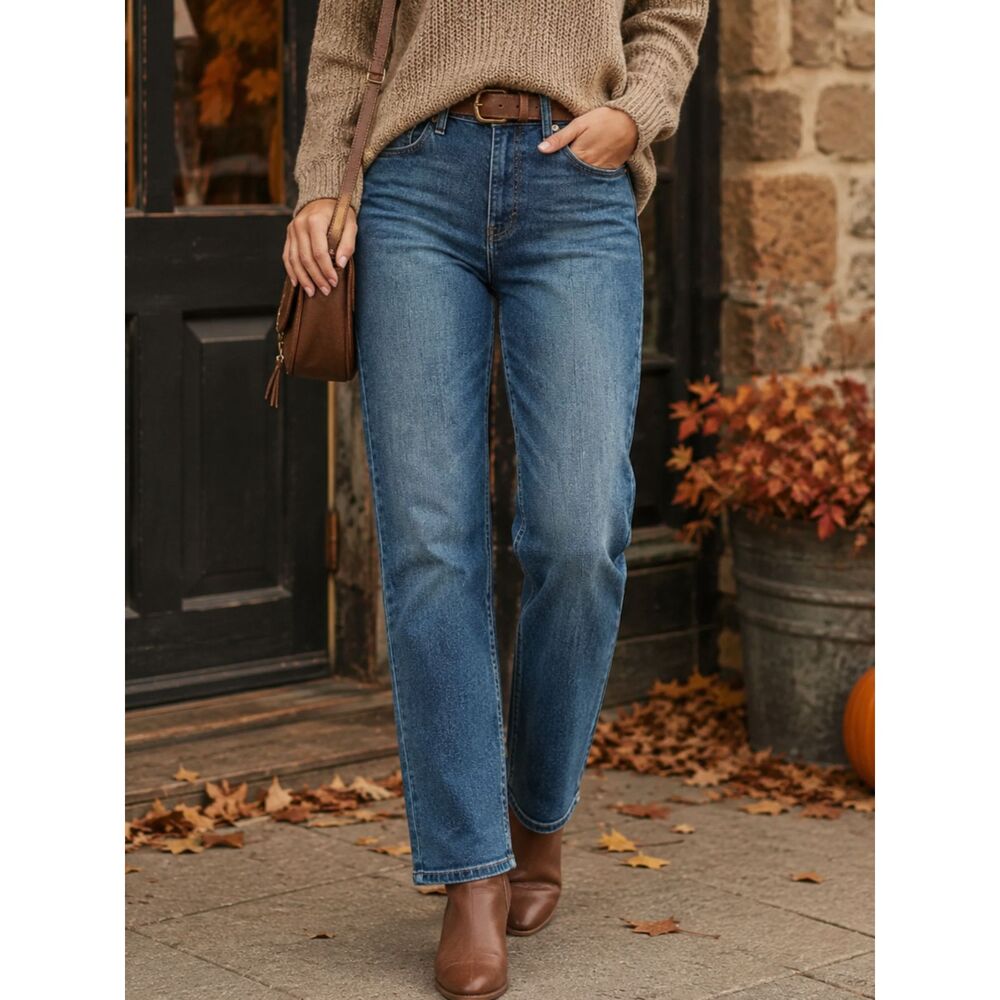 Nine West Jeans Court Street Straight 10/29 Stretch Solid Denim Mid Rise